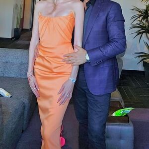 House of cb Alora Tangerine Strapless Corset Midi Dress